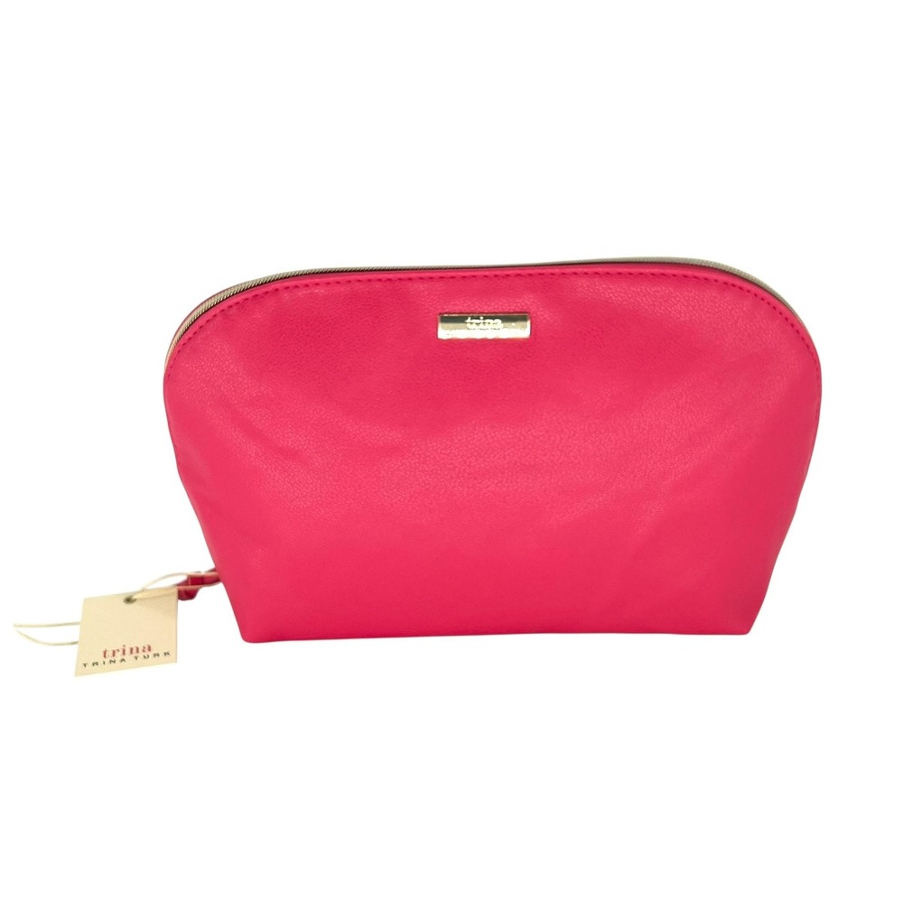 Trina Turk Pink Cosmetic Makeup Bag Case Pouch Faux Leather Travel Organizer New
